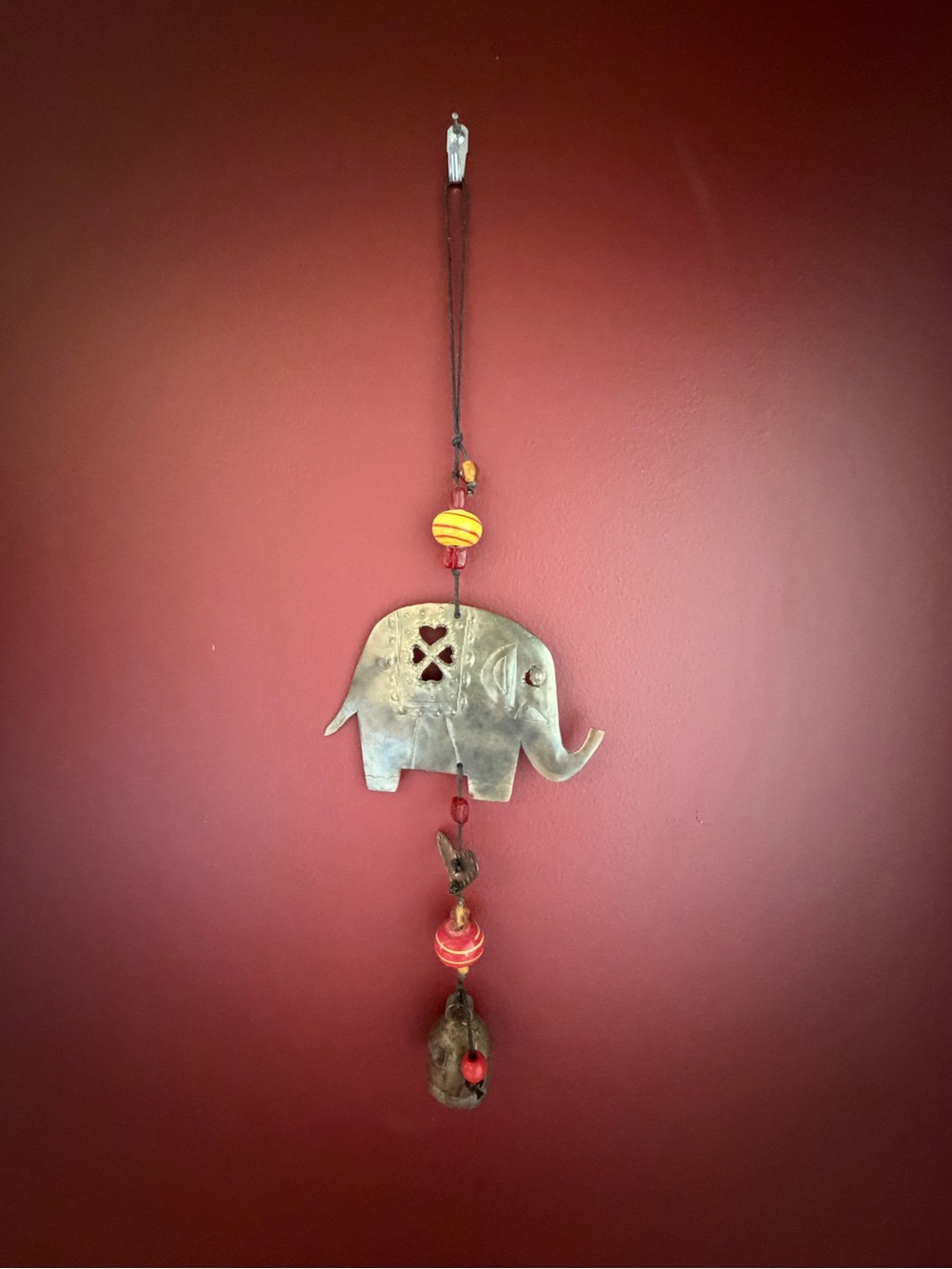 Handcrafted Silver Elephant Hanging Wall Decor in Red and Silver